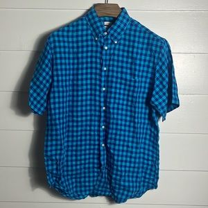 Brooks Brothers 346 Plaid 100% Linen Button Up Shirt Mens Large Short Sleeve